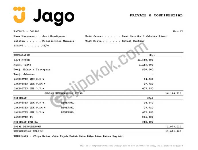 Contoh Slip Gaji Bank Jago